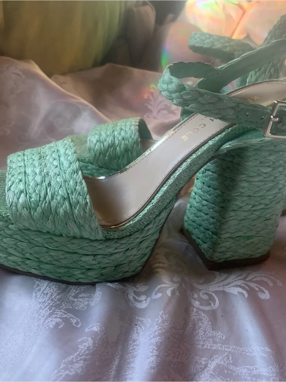 Kenneth Cole Mint Green Woven Platform Sandals